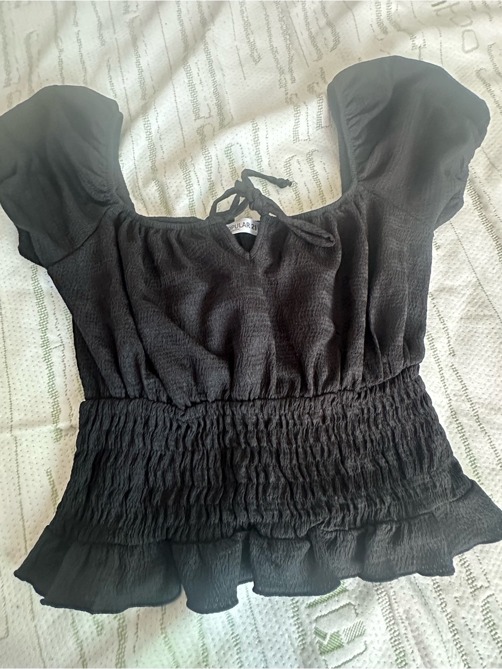 Smocked Peplum Black Women's Top